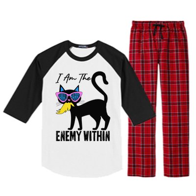 I Am The Enemy Within Pun Kamala Harris Cat Us Glasses 2024 Raglan Sleeve Pajama Set