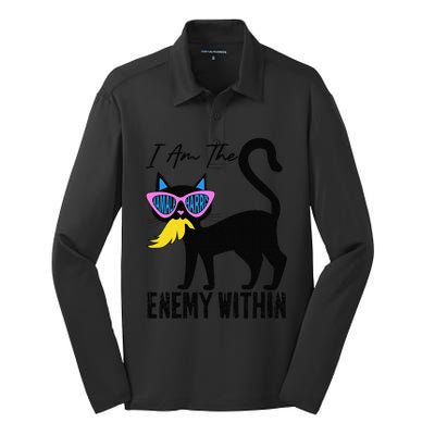 I Am The Enemy Within Pun Kamala Harris Cat Us Glasses 2024 Silk Touch Performance Long Sleeve Polo