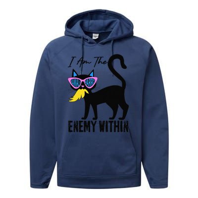 I Am The Enemy Within Pun Kamala Harris Cat Us Glasses 2024 Performance Fleece Hoodie