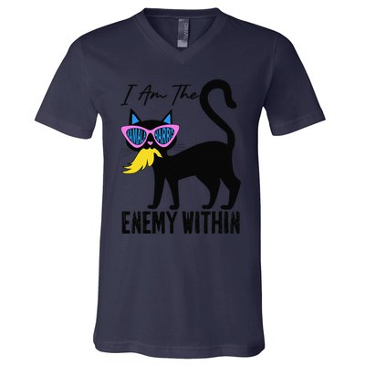 I Am The Enemy Within Pun Kamala Harris Cat Us Glasses 2024 V-Neck T-Shirt