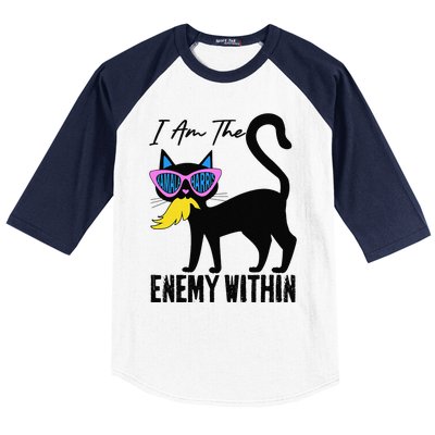 I Am The Enemy Within Pun Kamala Harris Cat Us Glasses 2024 Baseball Sleeve Shirt