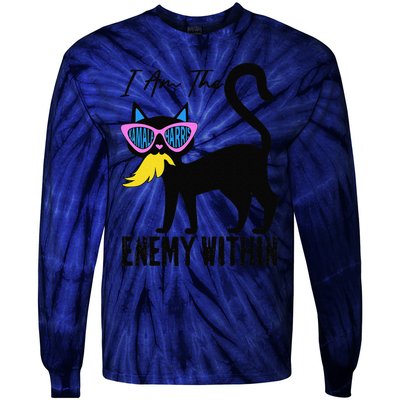 I Am The Enemy Within Pun Kamala Harris Cat Us Glasses 2024 Tie-Dye Long Sleeve Shirt