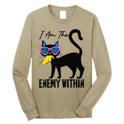 I Am The Enemy Within Pun Kamala Harris Cat Us Glasses 2024 Long Sleeve Shirt