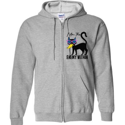 I Am The Enemy Within Pun Kamala Harris Cat Us Glasses 2024 Full Zip Hoodie