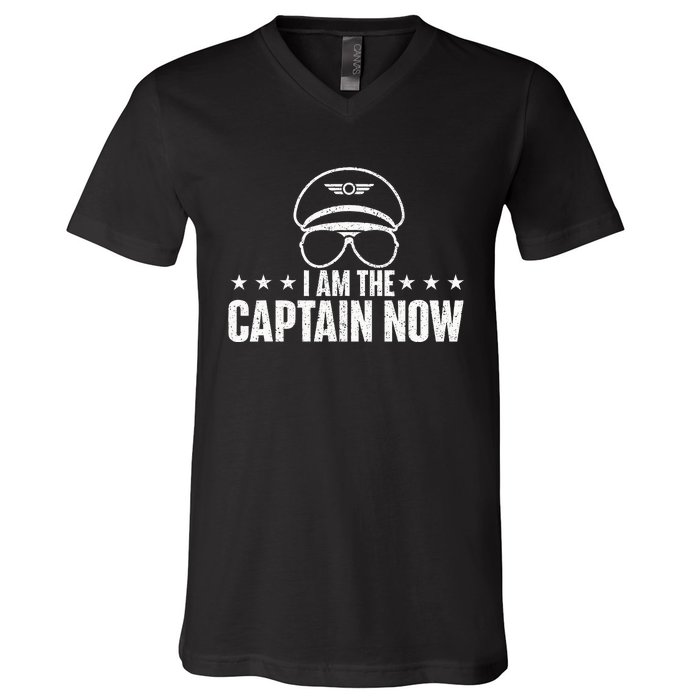 I Am The Captain Now Airplane Aircraft Lover Airline Pilot V-Neck T-Shirt