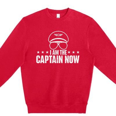 I Am The Captain Now Airplane Aircraft Lover Airline Pilot Premium Crewneck Sweatshirt