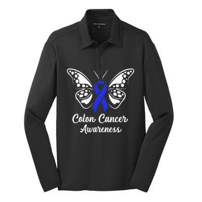 I am the storm Colon Cancer Awareness Butterfly Silk Touch Performance Long Sleeve Polo