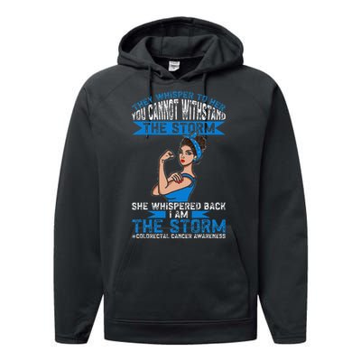 I Am The Storm Colorectal Cancer Awareness Performance Fleece Hoodie