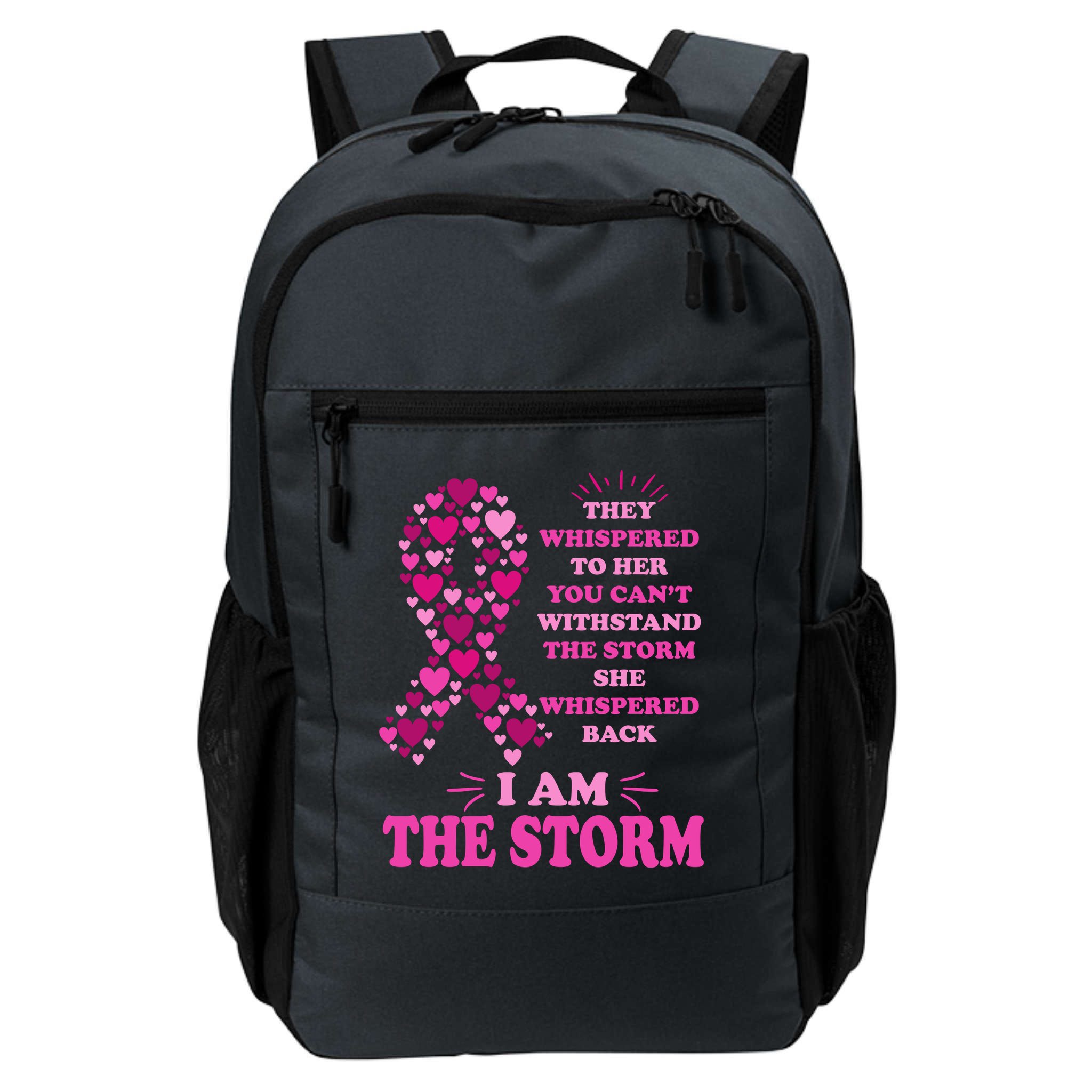 I Am The Storm Quote Breast Cancer Awareness Backpack