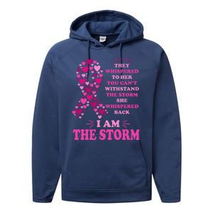 I Am The Storm Quote Breast Cancer Awareness Performance Fleece Hoodie