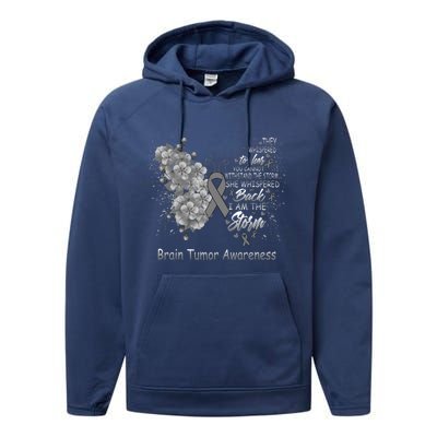 I Am The Storm Brain Tumor Awareness Butterfly Funny Gift Performance Fleece Hoodie