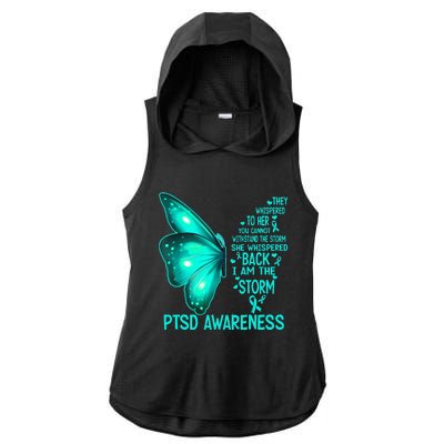 I Am The Storm PTSD Awareness Butterfly Ladies PosiCharge Tri-Blend Wicking Draft Hoodie Tank