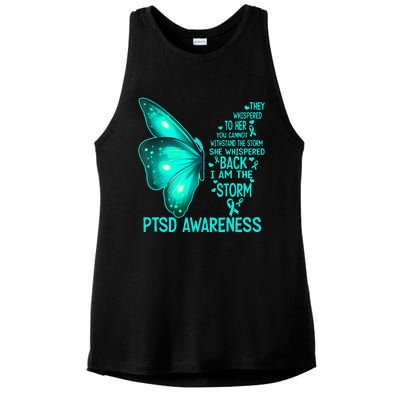 I Am The Storm PTSD Awareness Butterfly Ladies PosiCharge Tri-Blend Wicking Tank