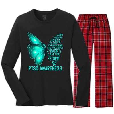 I Am The Storm PTSD Awareness Butterfly Women's Long Sleeve Flannel Pajama Set 