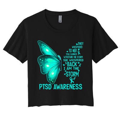 I Am The Storm PTSD Awareness Butterfly Women's Crop Top Tee