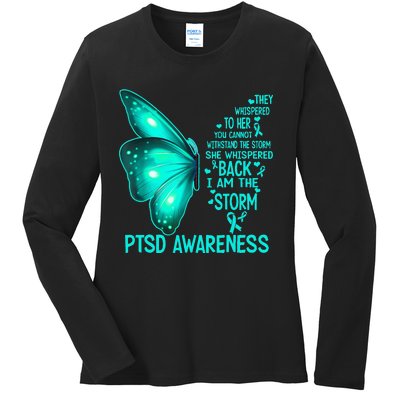 I Am The Storm PTSD Awareness Butterfly Ladies Long Sleeve Shirt