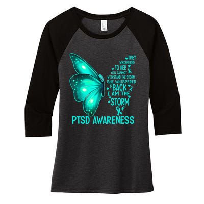 I Am The Storm PTSD Awareness Butterfly Women's Tri-Blend 3/4-Sleeve Raglan Shirt