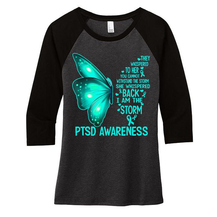 I Am The Storm PTSD Awareness Butterfly Women's Tri-Blend 3/4-Sleeve Raglan Shirt