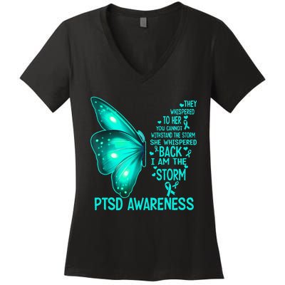 I Am The Storm PTSD Awareness Butterfly Women's V-Neck T-Shirt