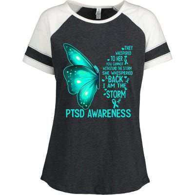 I Am The Storm PTSD Awareness Butterfly Enza Ladies Jersey Colorblock Tee