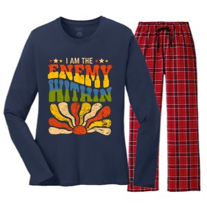 I Am The Enemy Within America Funny I Am The Enemy Within Women's Long Sleeve Flannel Pajama Set 