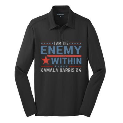 I Am The Enemy Within America Funny I Am The Enemy Within Silk Touch Performance Long Sleeve Polo