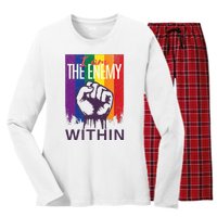 I Am The Enemy Within Lgbt Pride Gay Kamala Harris Merch Women's Long Sleeve Flannel Pajama Set 