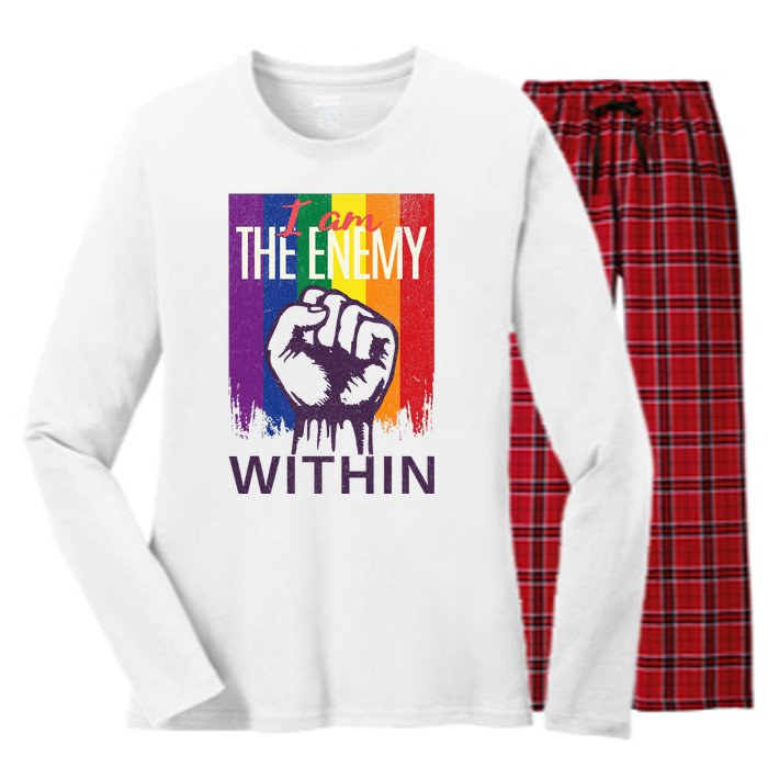 I Am The Enemy Within Lgbt Pride Gay Kamala Harris Merch Women's Long Sleeve Flannel Pajama Set 