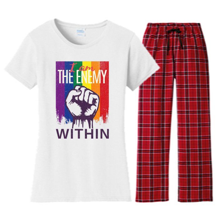 I Am The Enemy Within Lgbt Pride Gay Kamala Harris Merch Women's Flannel Pajama Set