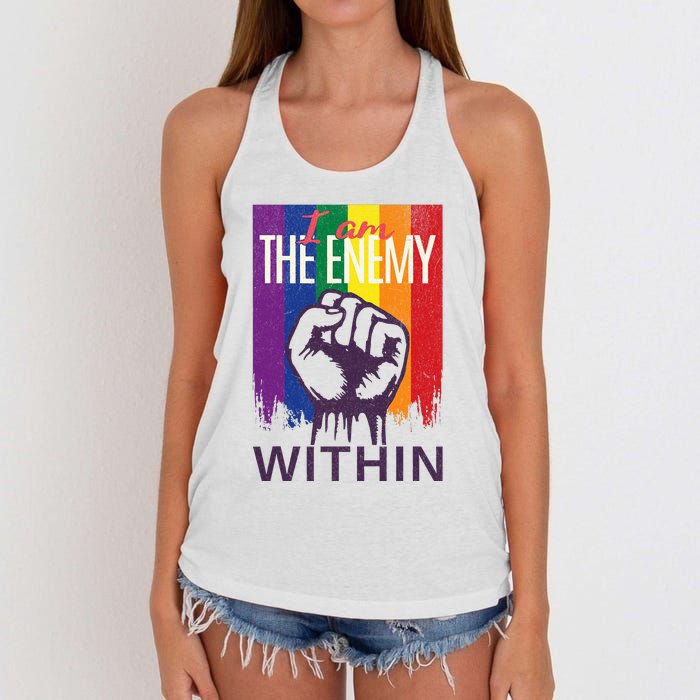 I Am The Enemy Within Lgbt Pride Gay Kamala Harris Merch Women's Knotted Racerback Tank