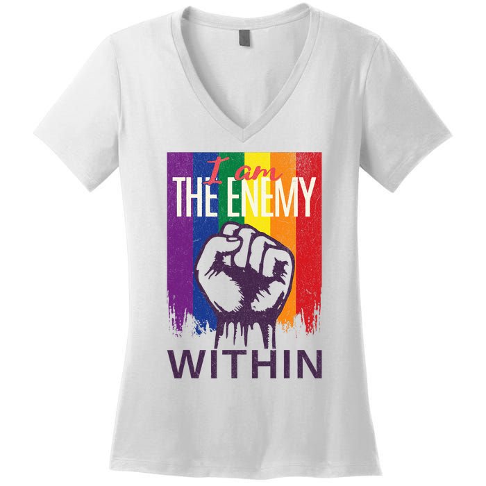 I Am The Enemy Within Lgbt Pride Gay Kamala Harris Merch Women's V-Neck T-Shirt