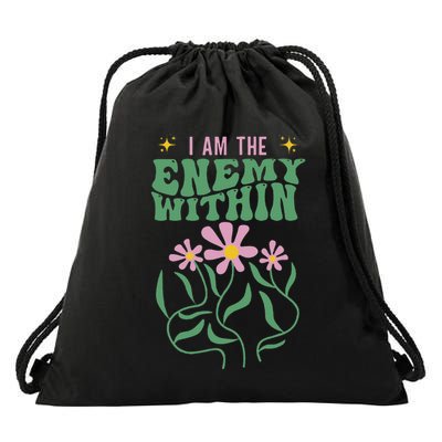 I Am The Enemy Within This Year Pun Drawstring Bag