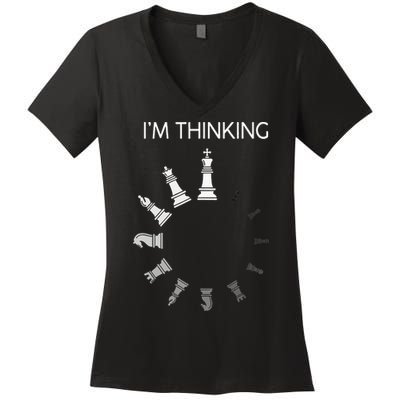 I Am Thinking Chess Pieces Im Thinking Chess Player Lover Women's V-Neck T-Shirt
