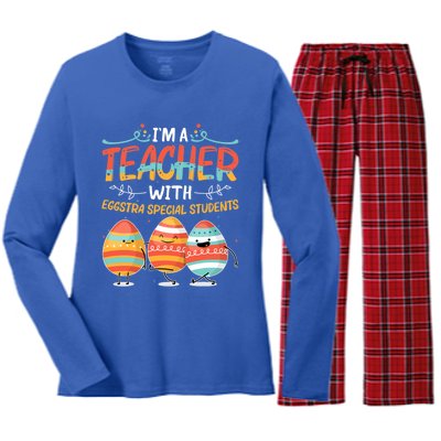 Im A Teacher With Eggstra Special Students Egg Happy Easter Great Gift Women's Long Sleeve Flannel Pajama Set 