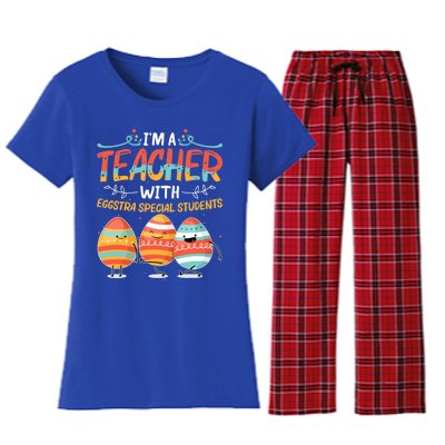 Im A Teacher With Eggstra Special Students Egg Happy Easter Great Gift Women's Flannel Pajama Set