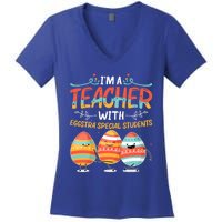 Im A Teacher With Eggstra Special Students Egg Happy Easter Great Gift Women's V-Neck T-Shirt