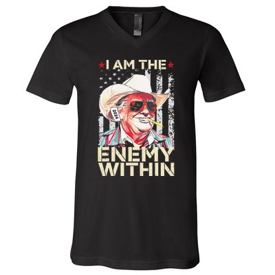 I Am The Enemy Within Funny Trump Cowboy Election Vote 2024 V-Neck T-Shirt