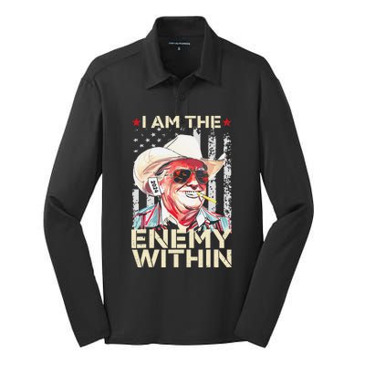 I Am The Enemy Within Funny Trump Cowboy Election Vote 2024 Silk Touch Performance Long Sleeve Polo