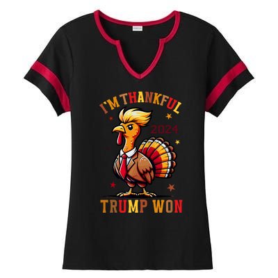 I Am Thankful That Trump Won Usa Thanksgiving Turkey Thanks Ladies Halftime Notch Neck Tee