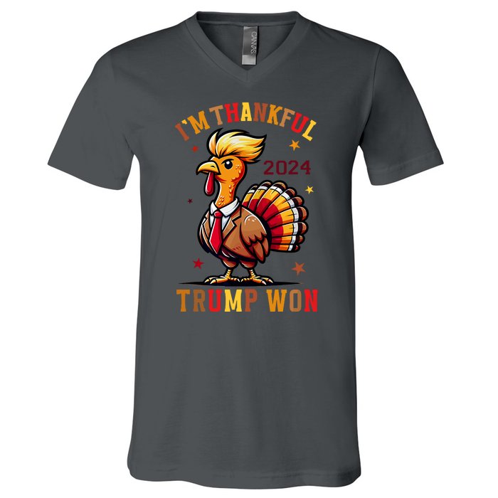 I Am Thankful That Trump Won Usa Thanksgiving Turkey Thanks V-Neck T-Shirt