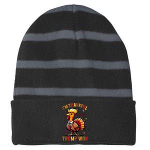 I Am Thankful That Trump Won Usa Thanksgiving Turkey Thanks Striped Beanie with Solid Band