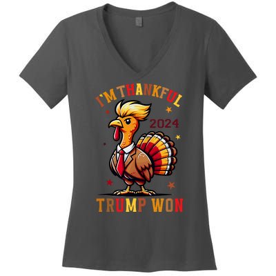 I Am Thankful That Trump Won Usa Thanksgiving Turkey Thanks Women's V-Neck T-Shirt