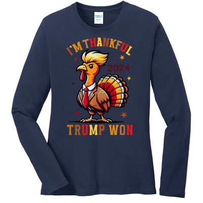 I Am Thankful That Trump Won Usa Thanksgiving Turkey Thanks Ladies Long Sleeve Shirt