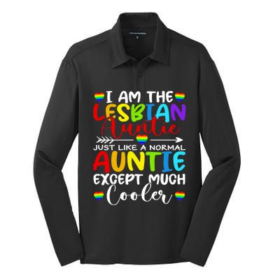 I Am The Lesbian Auntie Matching Pride Lgbt Heart Lesbian Funny Gift Silk Touch Performance Long Sleeve Polo