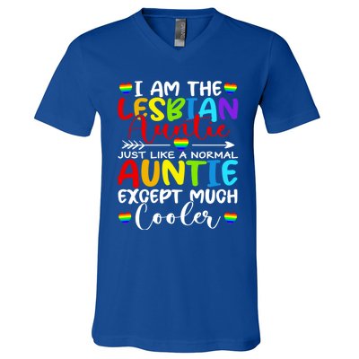 I Am The Lesbian Auntie Matching Pride Lgbt Heart Lesbian Funny Gift V-Neck T-Shirt