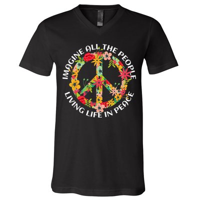 Imagine All The People Living Life In Peace V-Neck T-Shirt
