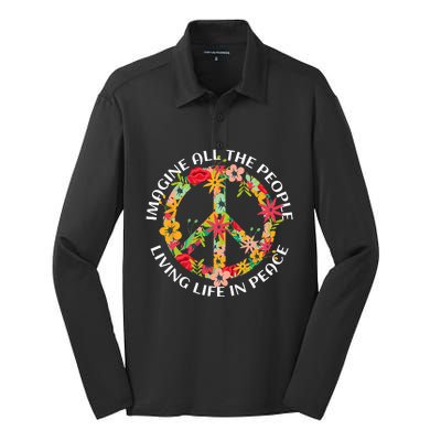 Imagine All The People Living Life In Peace Silk Touch Performance Long Sleeve Polo