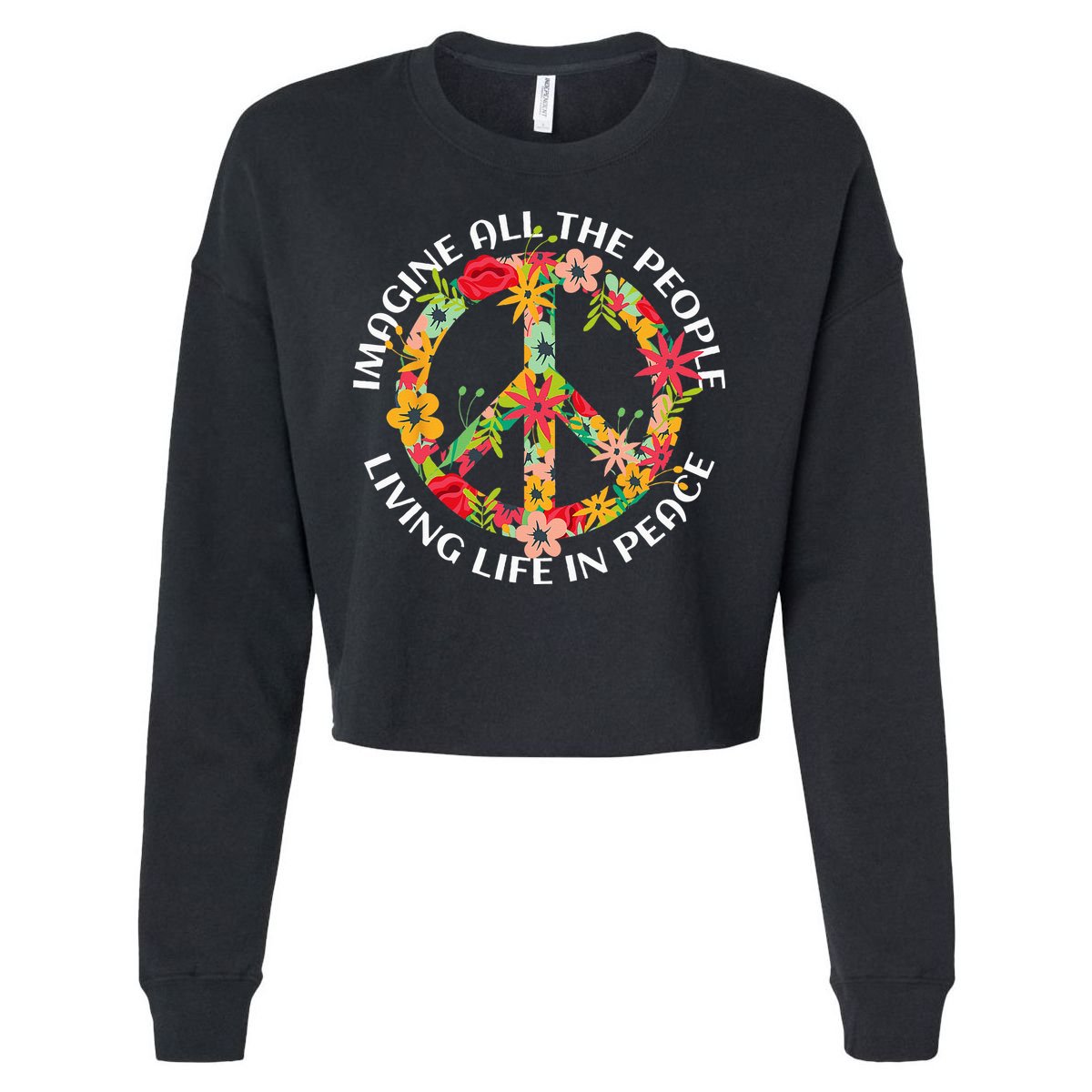 Imagine All The People Living Life In Peace Cropped Pullover Crew