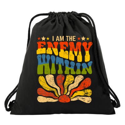 I Am The Enemy Within America Funny I Am The Enemy Within Drawstring Bag
