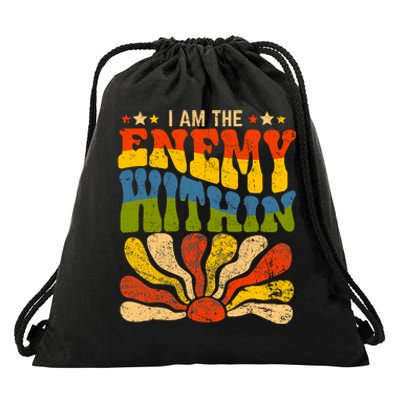 I Am The Enemy Within America Funny I Am The Enemy Within Drawstring Bag